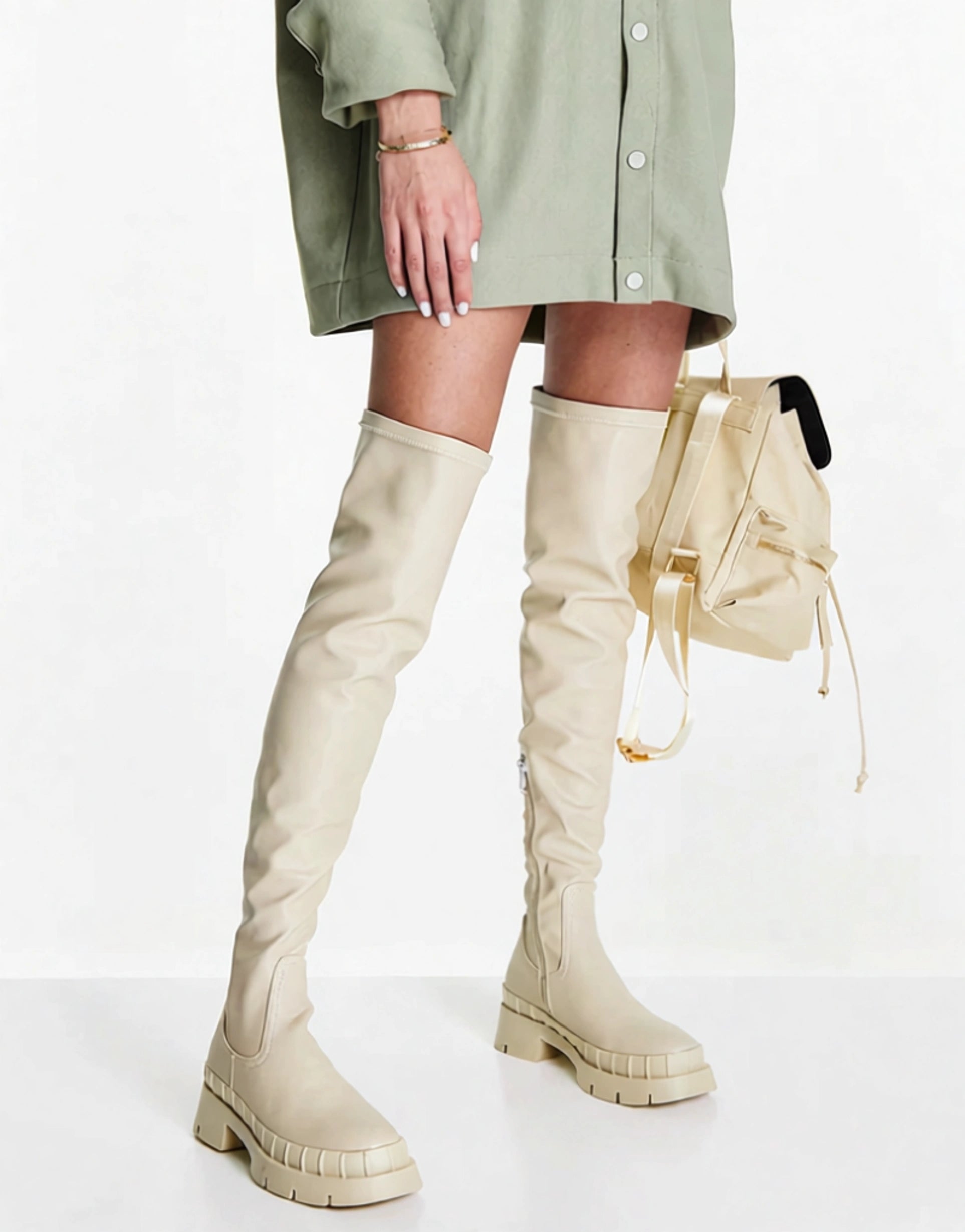 Raid Womens Rooshi Over The Knee Stretch Boots In Cream