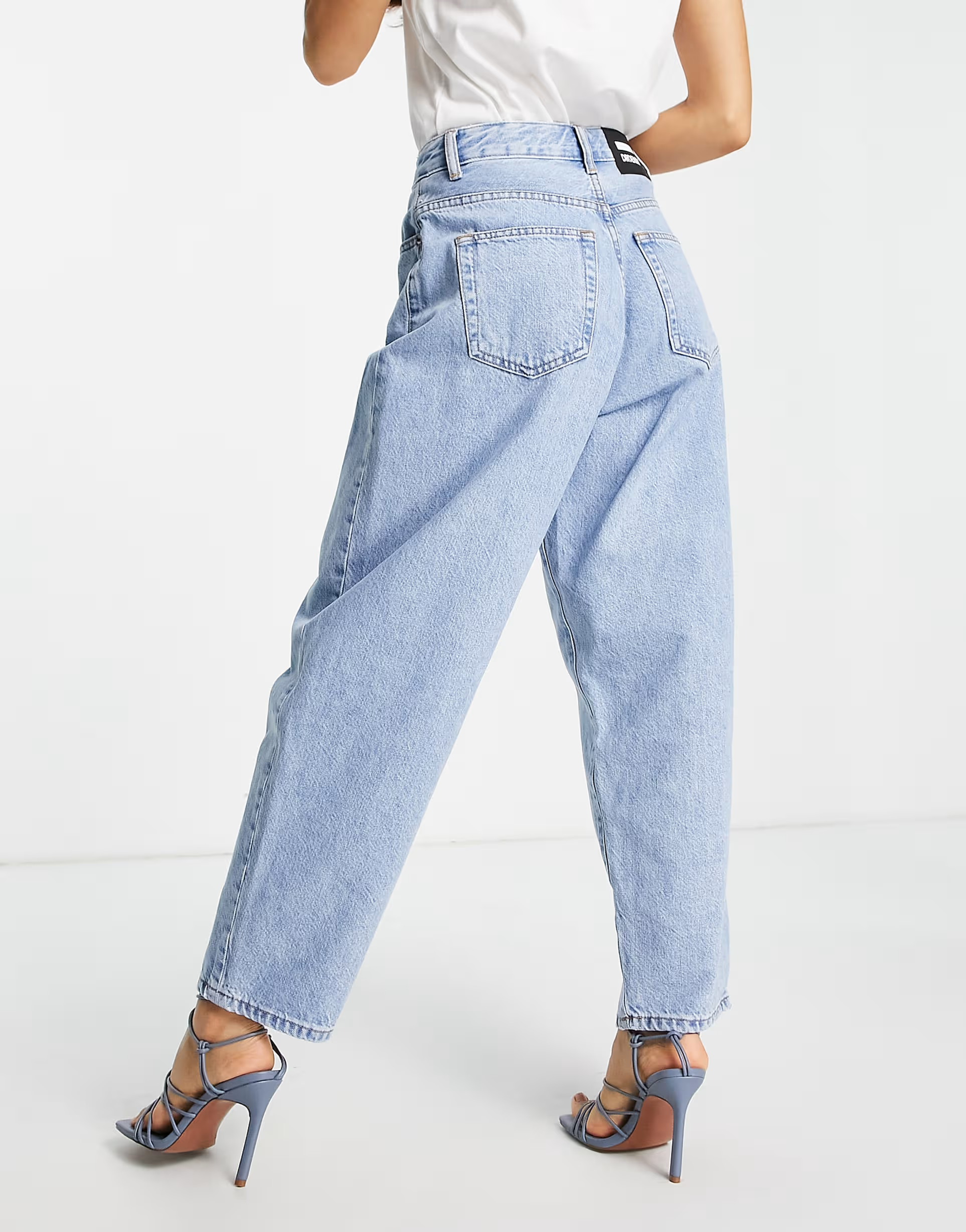Dr Denim Petite Womens Bella Oversized Mom Jeans in Light Wash Blue