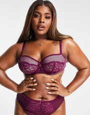 Ivory Rose Lingerie Womens Curve Lace Wired Padded Bra in Dark Purple