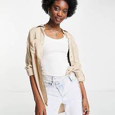 Hollister Step Hem Shacket In Tan Ground Check