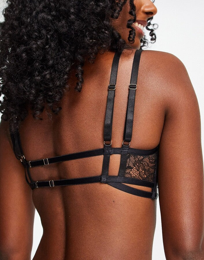 Bluebella Womens Athena Lace Bra With Deep V Wire And Multi Strapping Detail in Black