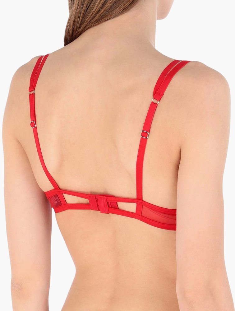 Bluebella Amina open cup floral applique bra with dotty crochet trim in red