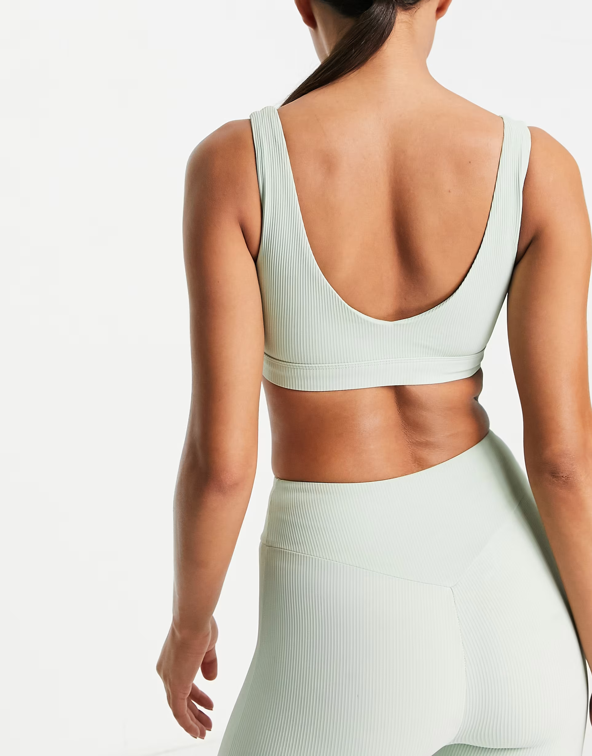 South Beach Womens Rib Light Support Cutout Sports Bra in Sage Green