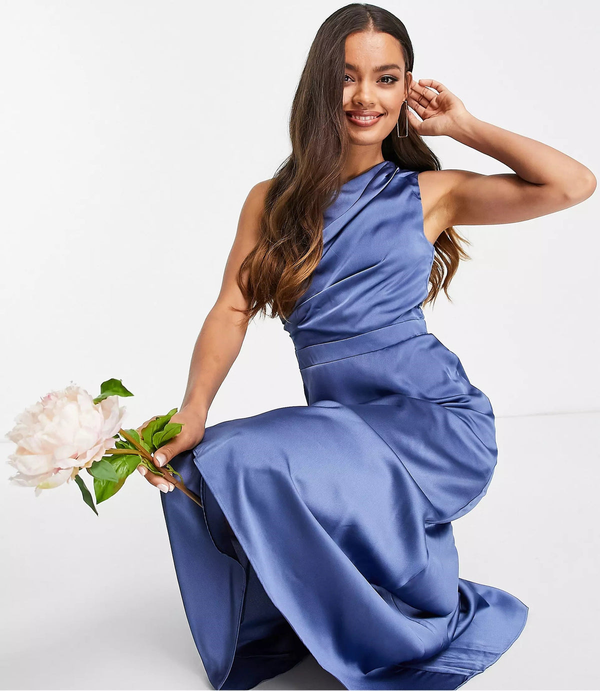 Tfnc Petite Bridesmaid One Shoulder Maxi Dress In Blue