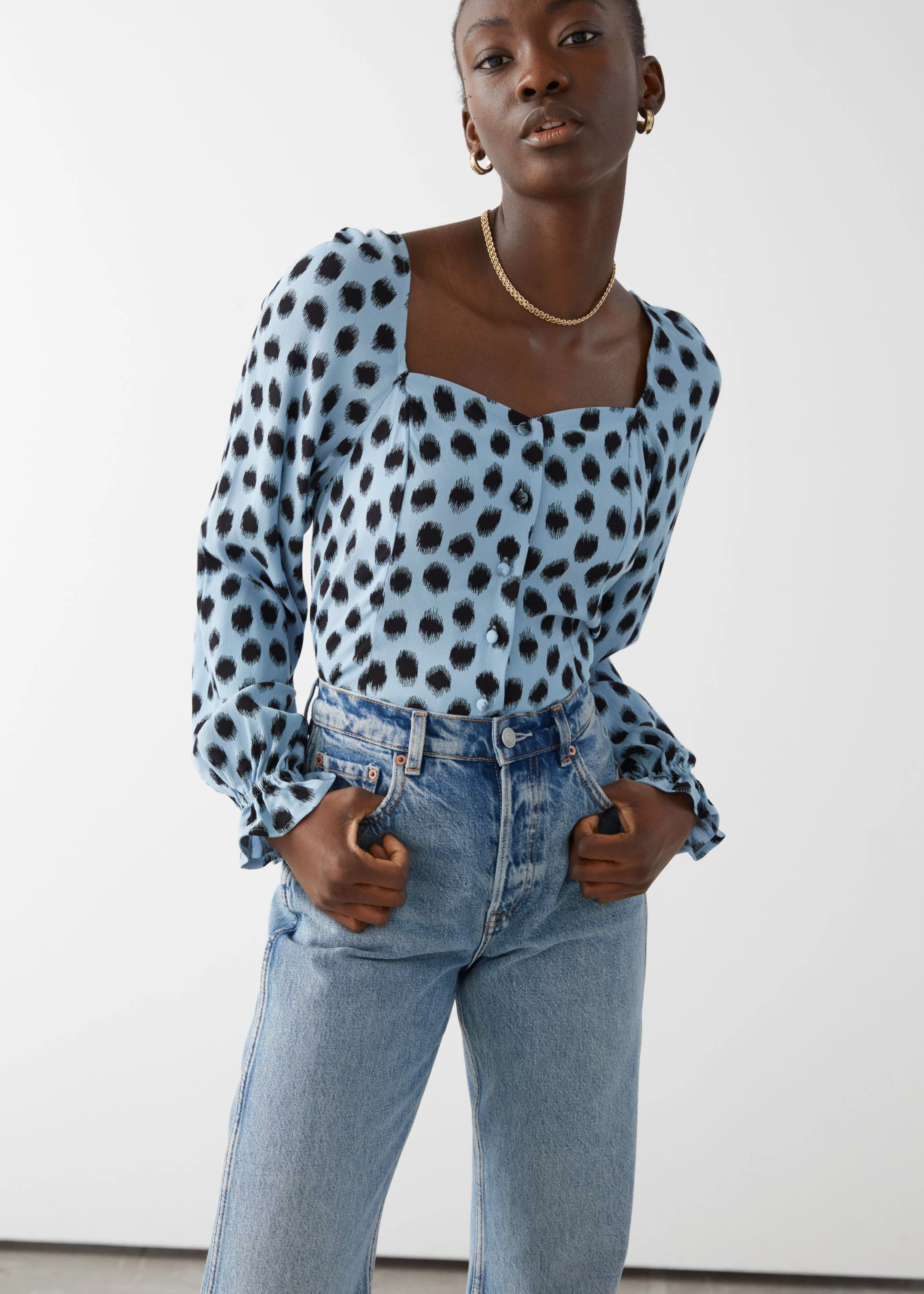 & Other Stories Womens Square Neck Puff Sleeve Top