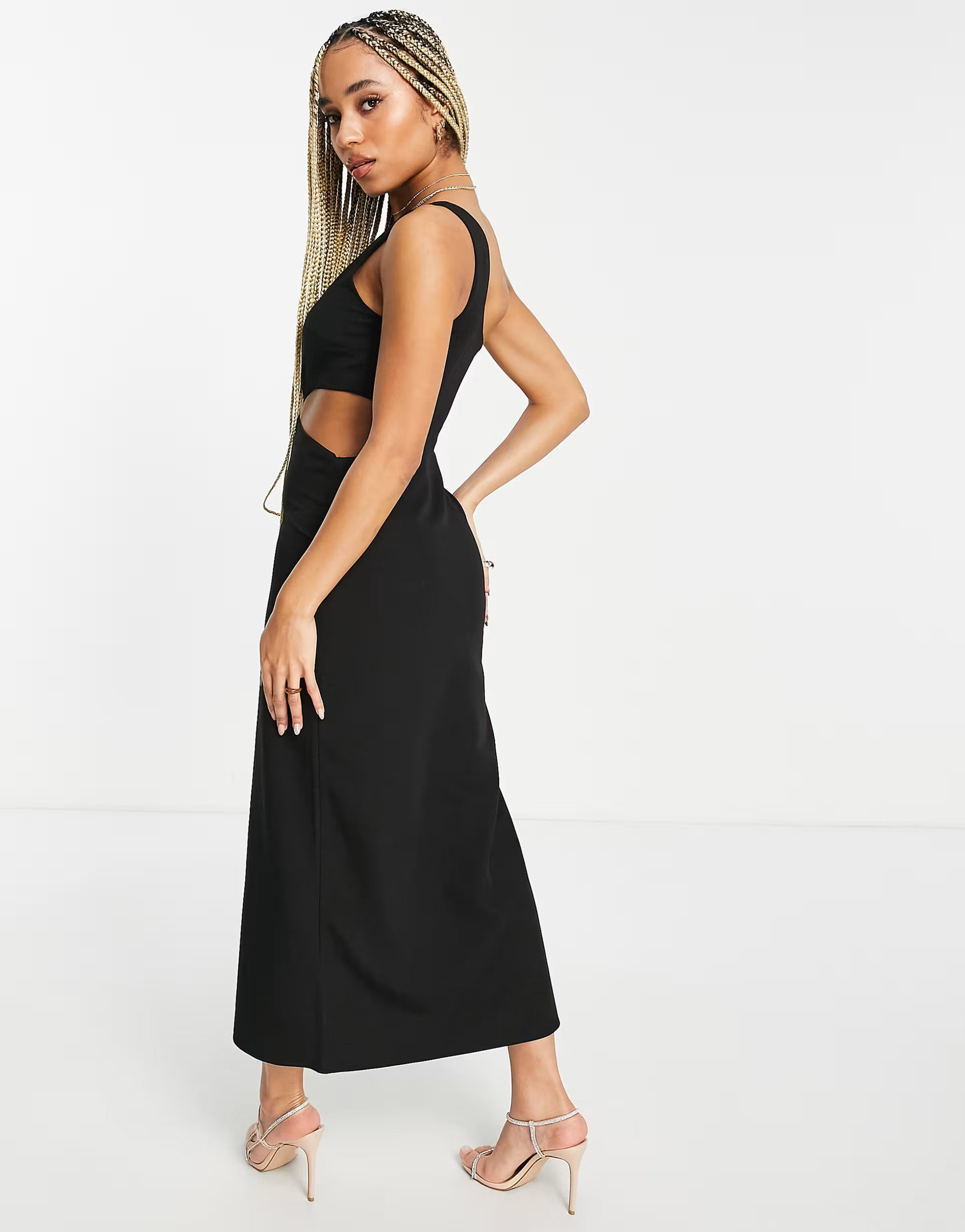 NA-KD Womens One Shoulder Cut Out Side Maxi Dress In Black