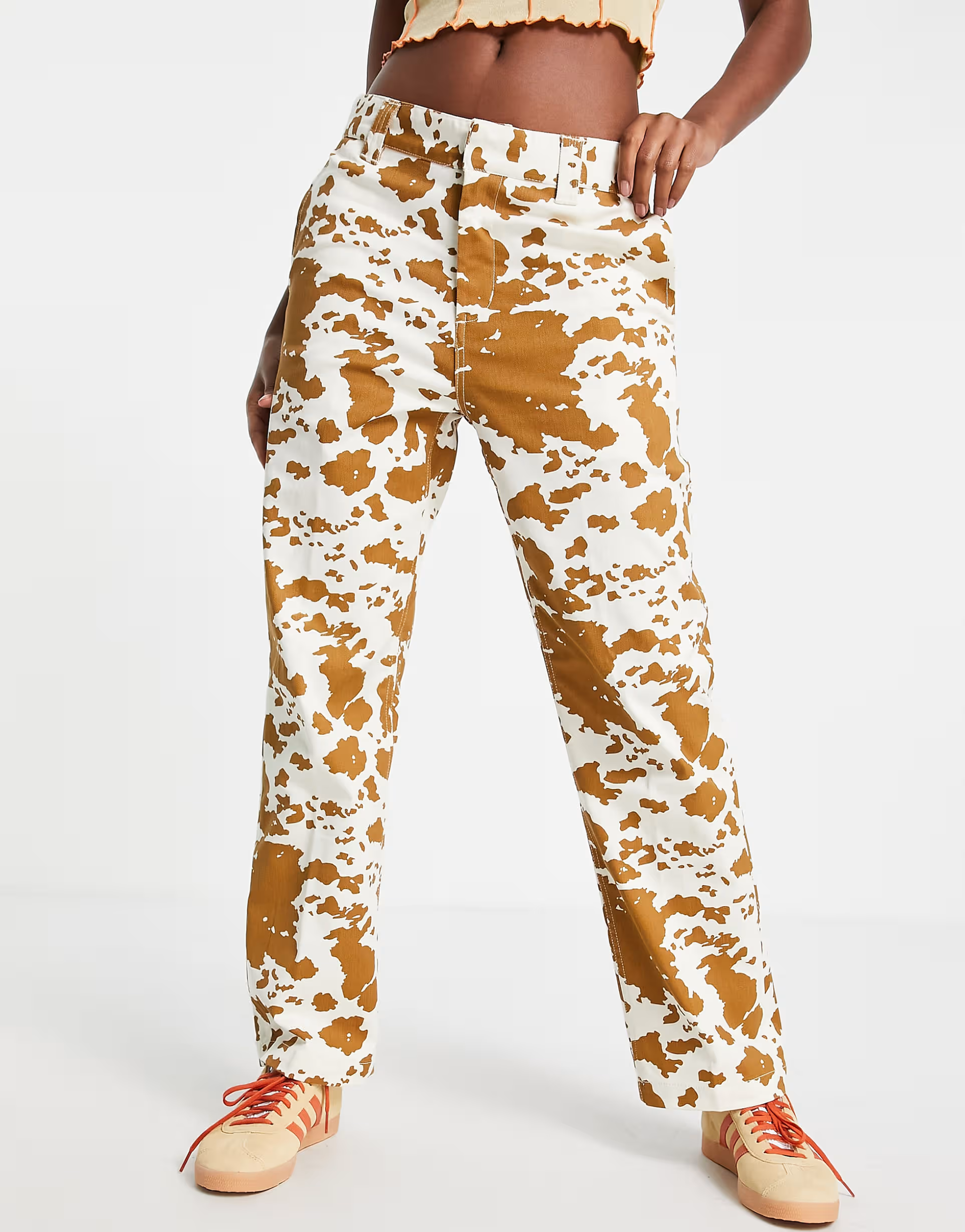 Obey relaxed straight leg trousers in cow print