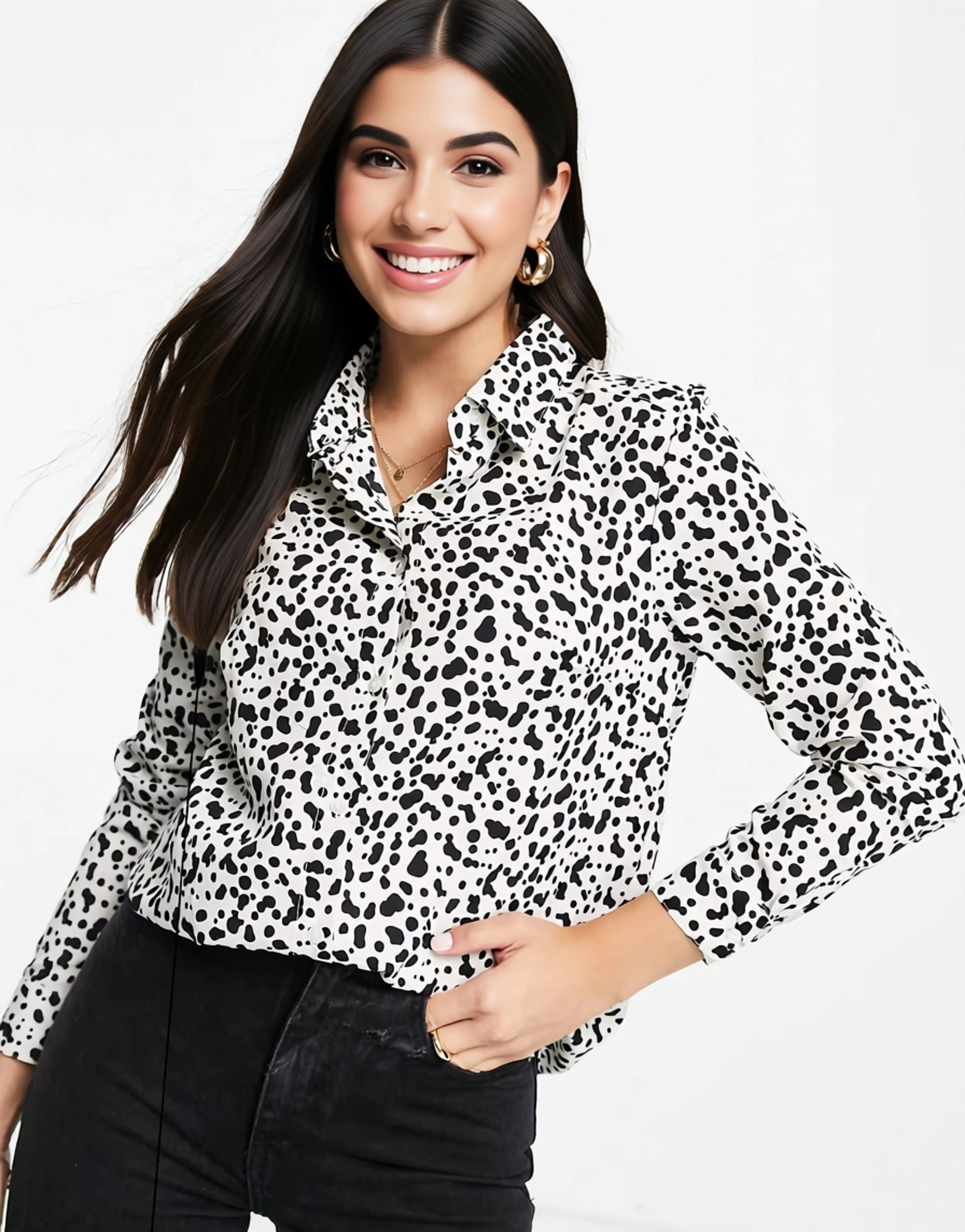 Brave Soul Womens Elise Dalmation Print White Shirt In White