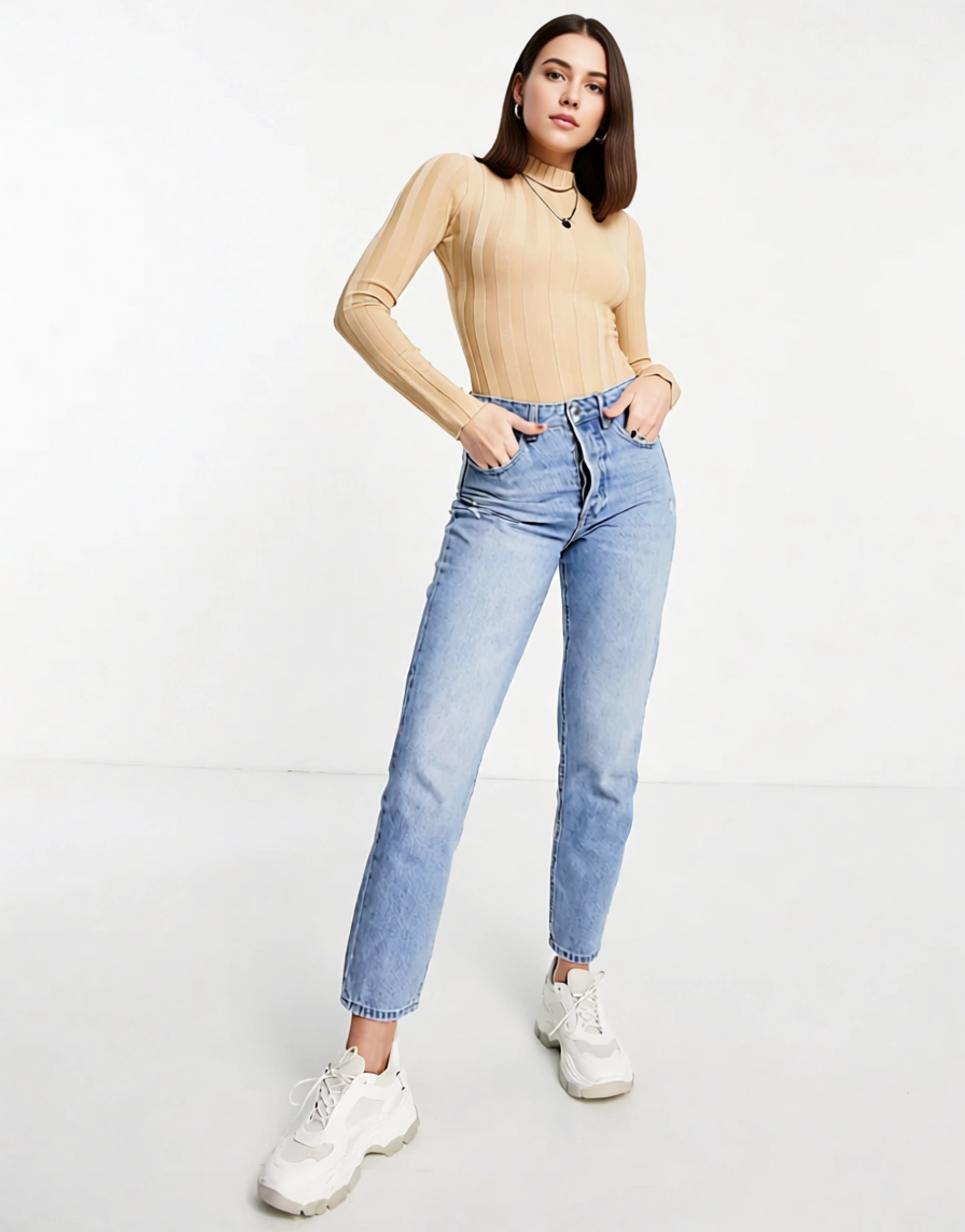 Missguided Tall Womens Ribbed High Neck Body in Camel In Neutral
