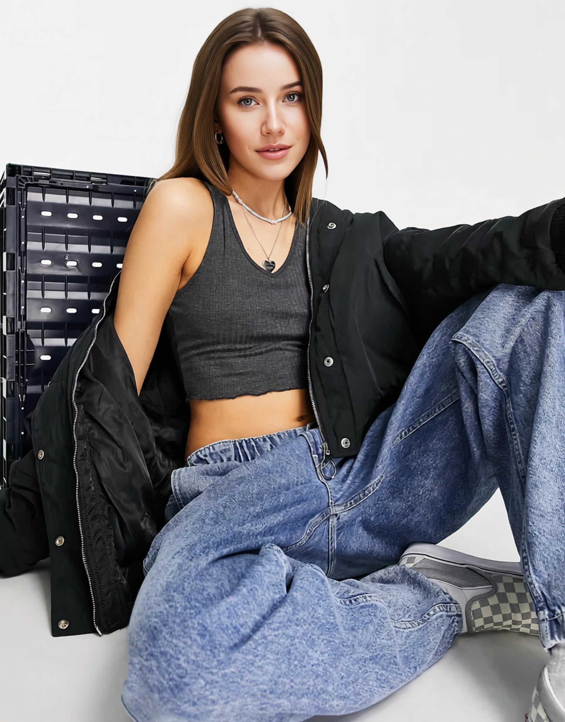 Karl Kani Womens Cropped Ribbed V Neck Vest In Grey