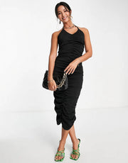 Womens Unique21 Ruched Midi Dress In Black