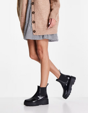 Steve Madden Womens Sahara Patent Welly Boots in Black