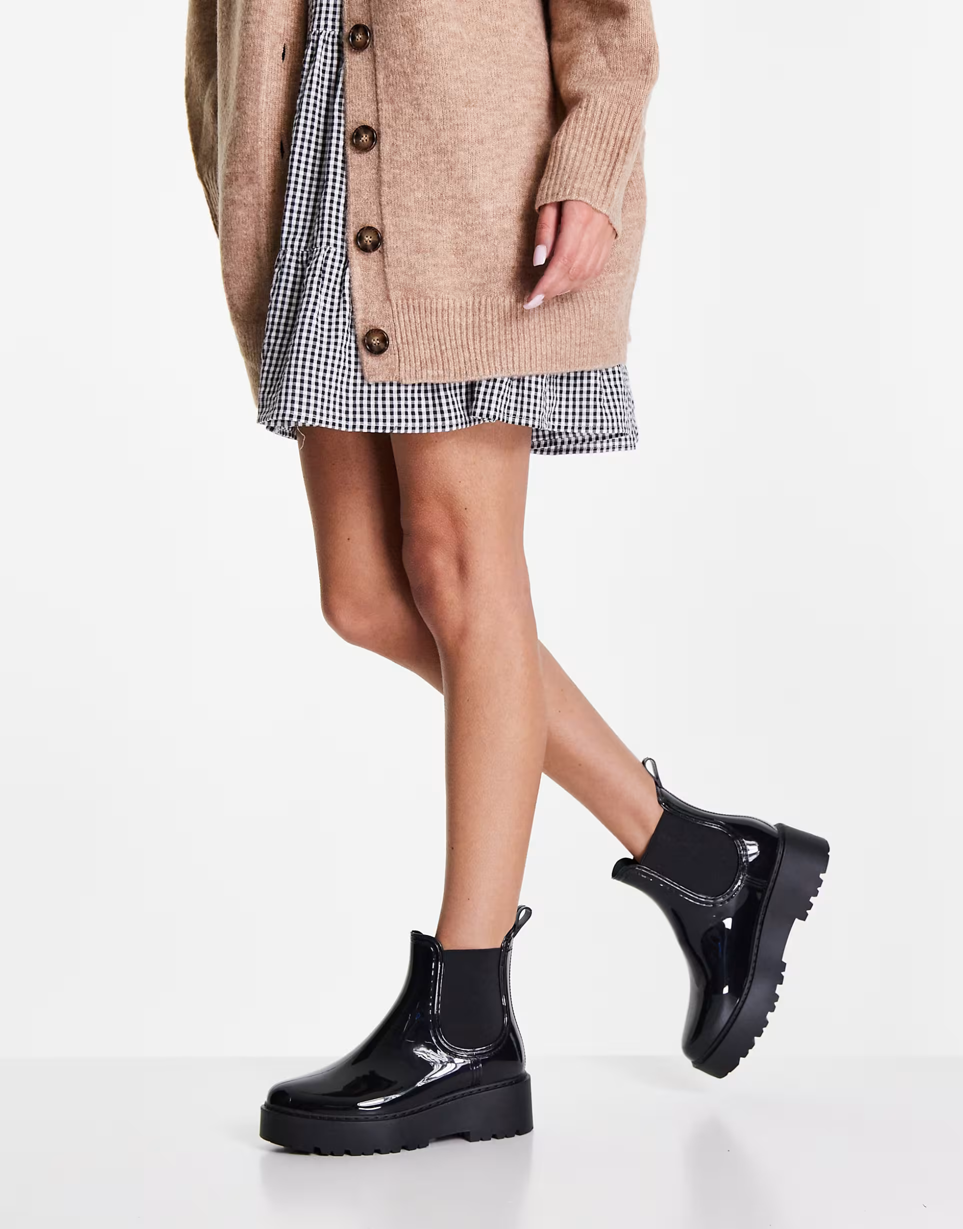 Steve Madden Womens Sahara Patent Welly Boots in Black