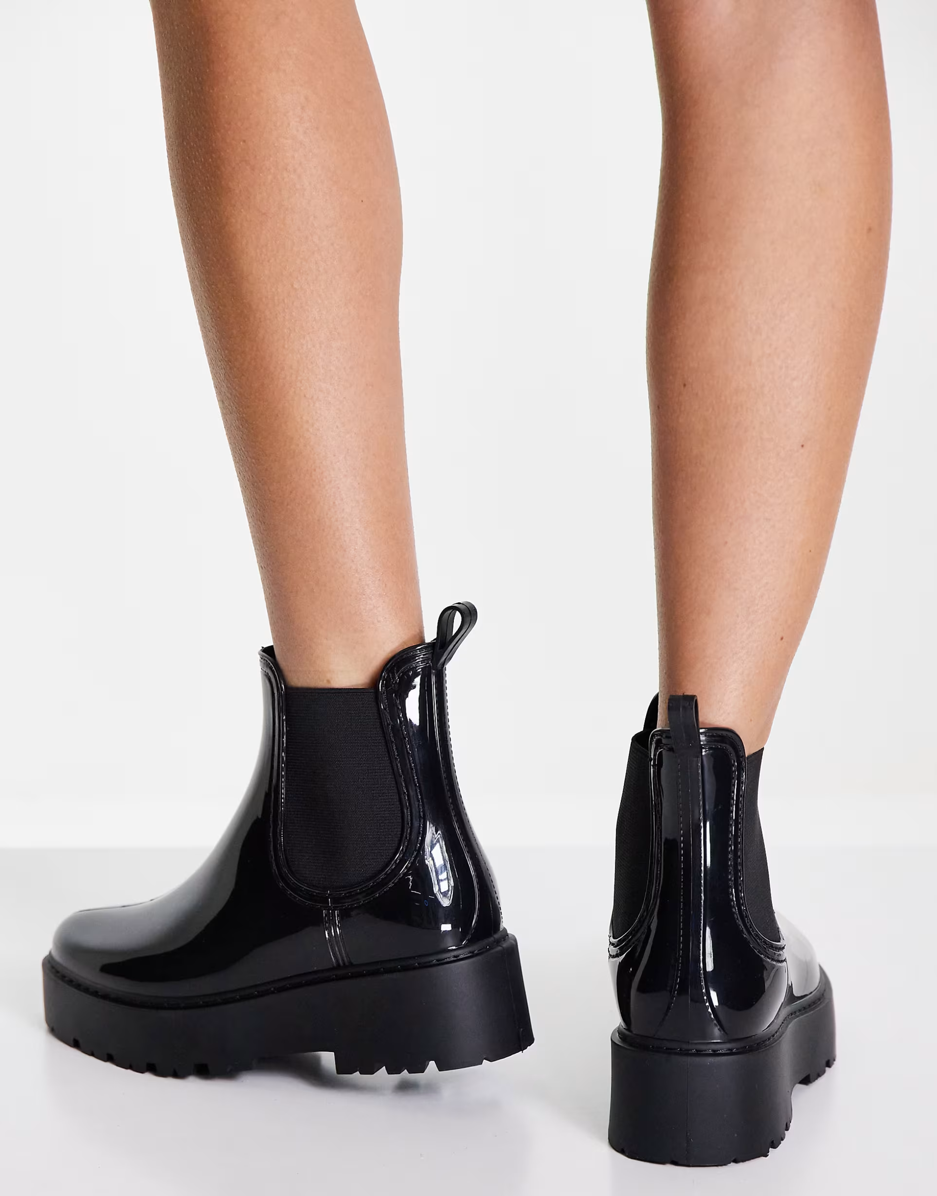 Steve Madden Womens Sahara Patent Welly Boots in Black