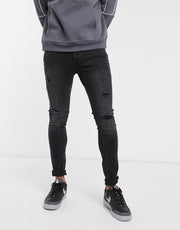 Jack & Jones Skinny Fit Ripped Jeans In Washed Black