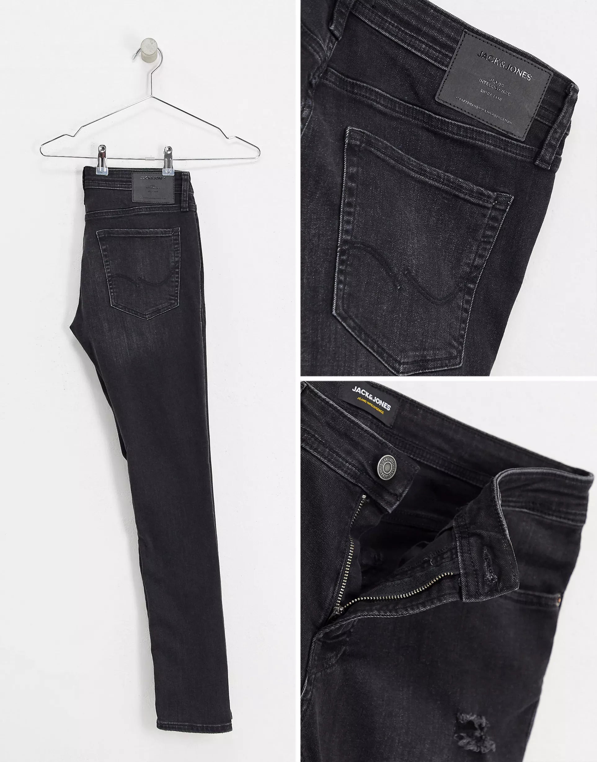 Jack & Jones Skinny Fit Ripped Jeans In Washed Black