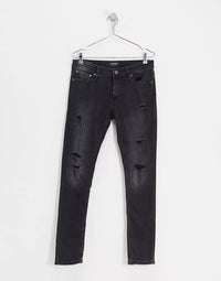 Jack & Jones Skinny Fit Ripped Jeans In Washed Black