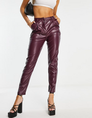 Parisian Womens Faux Leather Trousers in Wine In Red