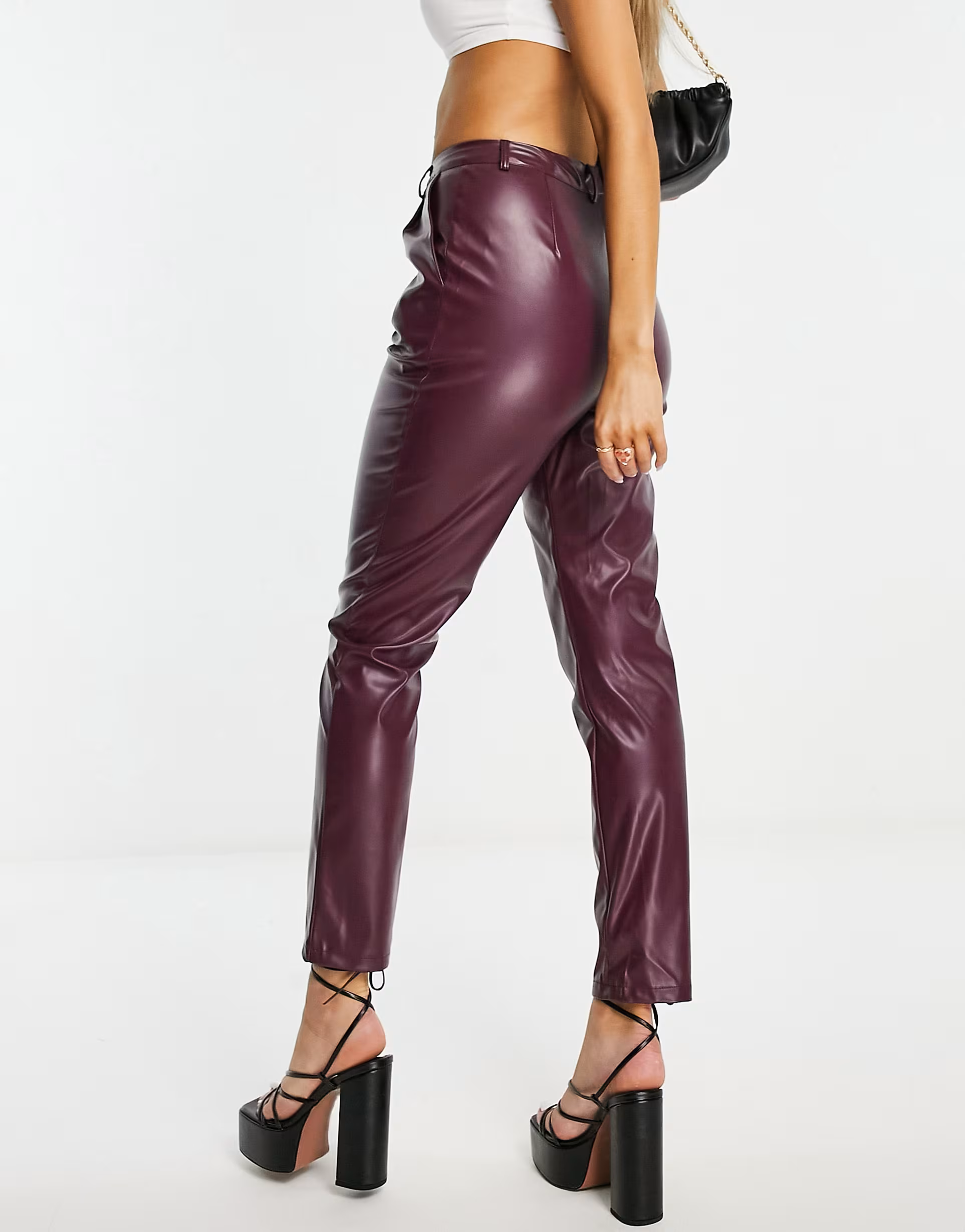 Parisian Womens Faux Leather Trousers in Wine In Red