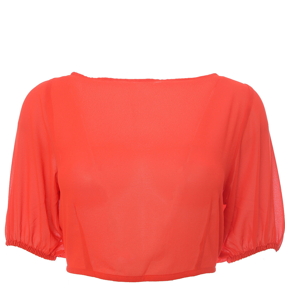 Unique 21 Women's Burnt Orange Puff Sleeve Beach Crop Top