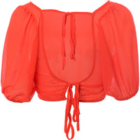 Unique 21 Women's Burnt Orange Puff Sleeve Beach Crop Top