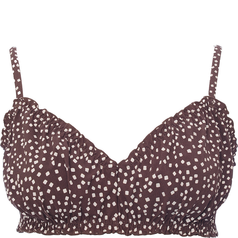 & Other Stories Women's Brown Spot Print Polyester Frill Edge Bikini Top