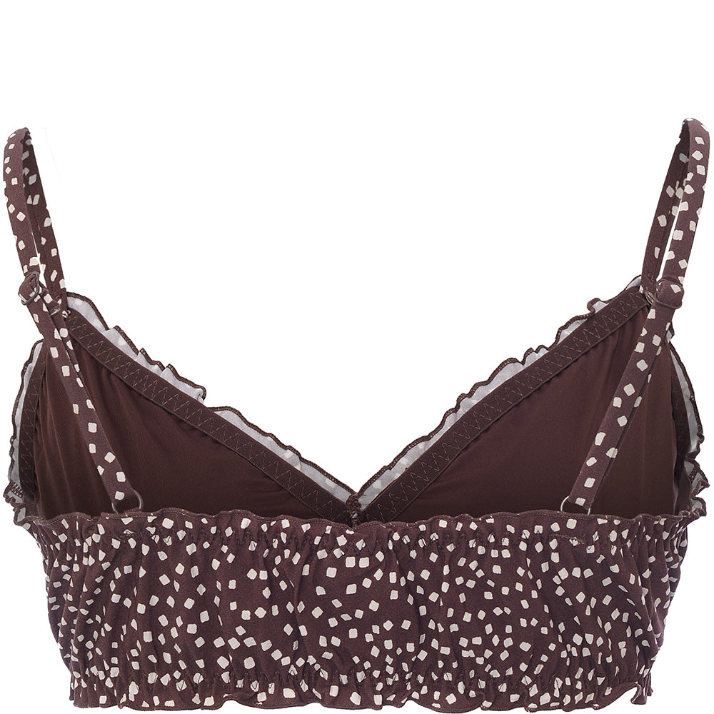 & Other Stories Women's Brown Spot Print Polyester Frill Edge Bikini Top