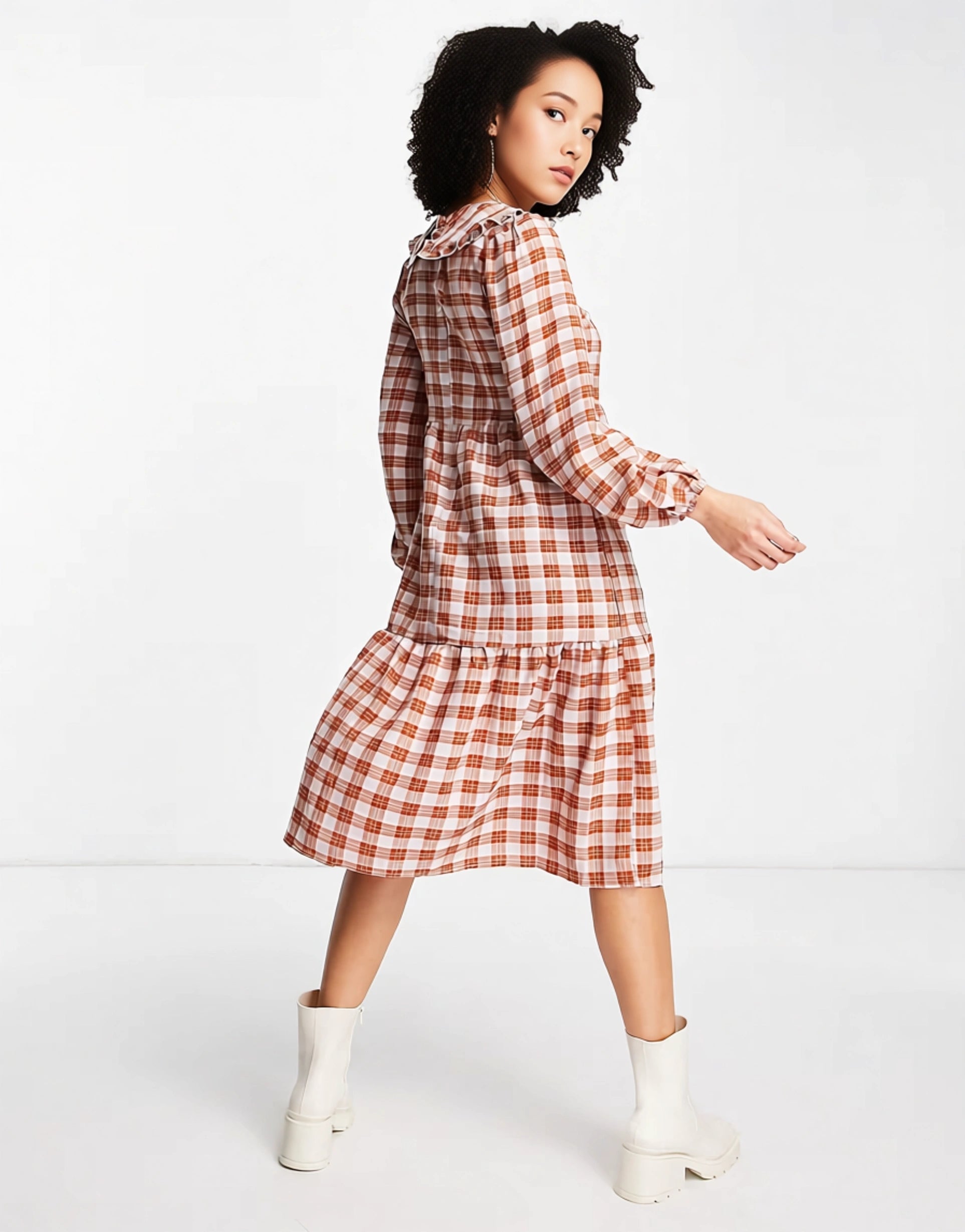 QED London Womens Collared Midi Smock Dress in Gingham Print