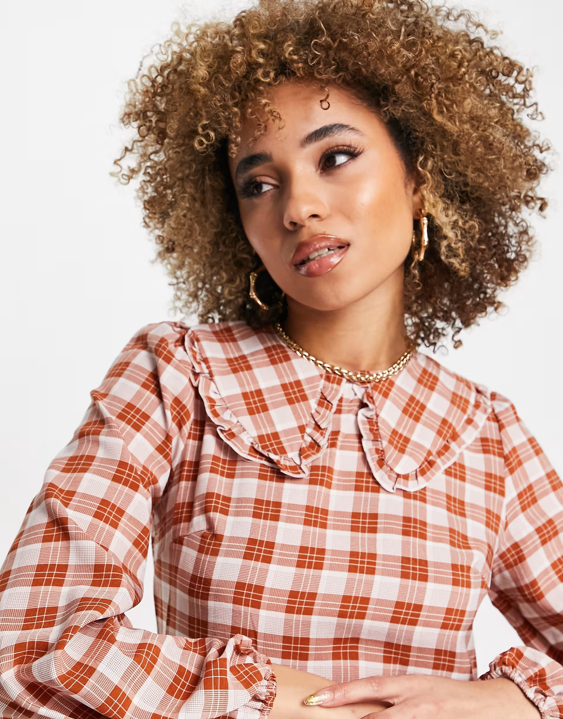 QED London Womens Collared Midi Smock Dress in Gingham Print