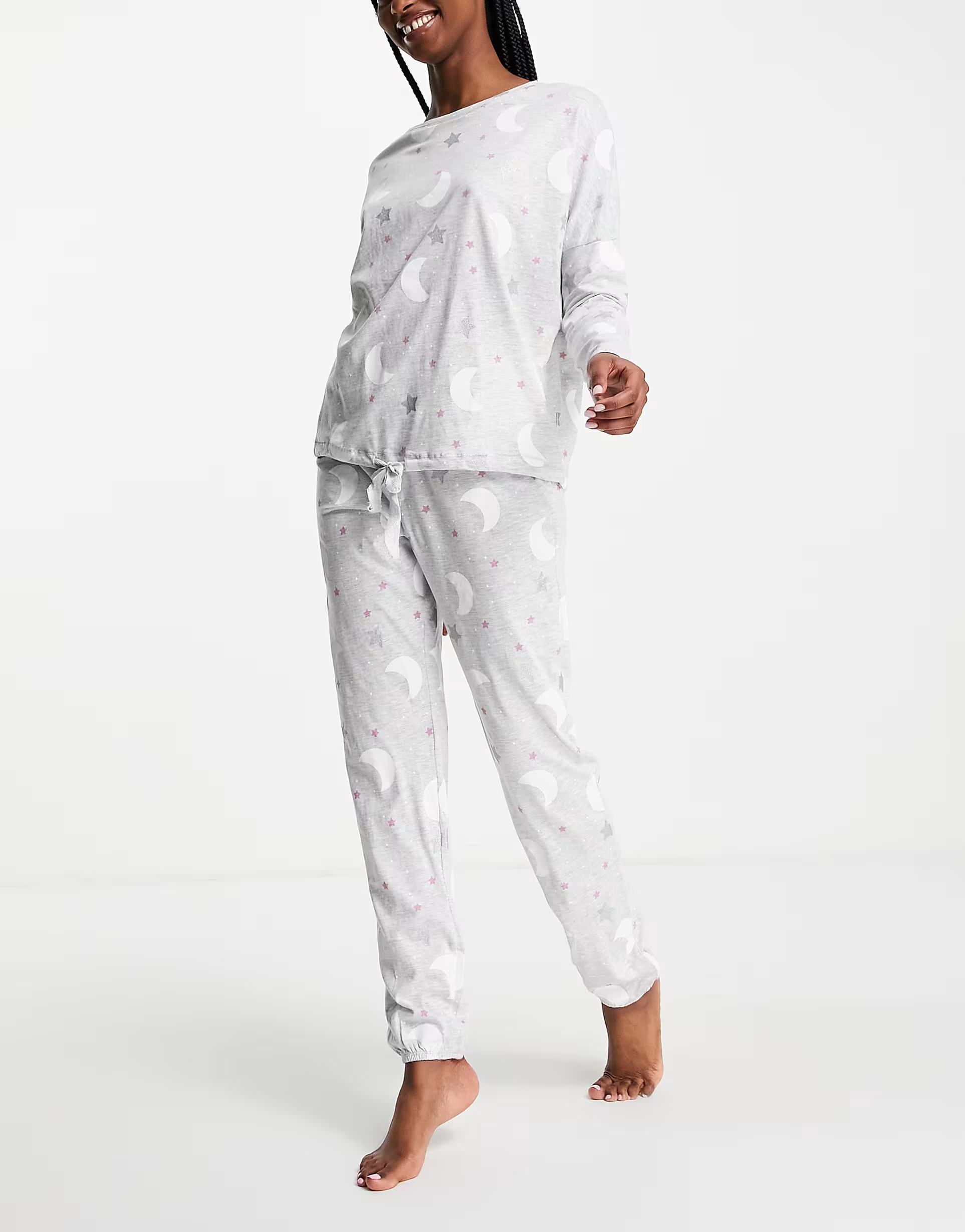 Women'secret Womens Celestial Print Long Pyjama Set in Grey Marl
