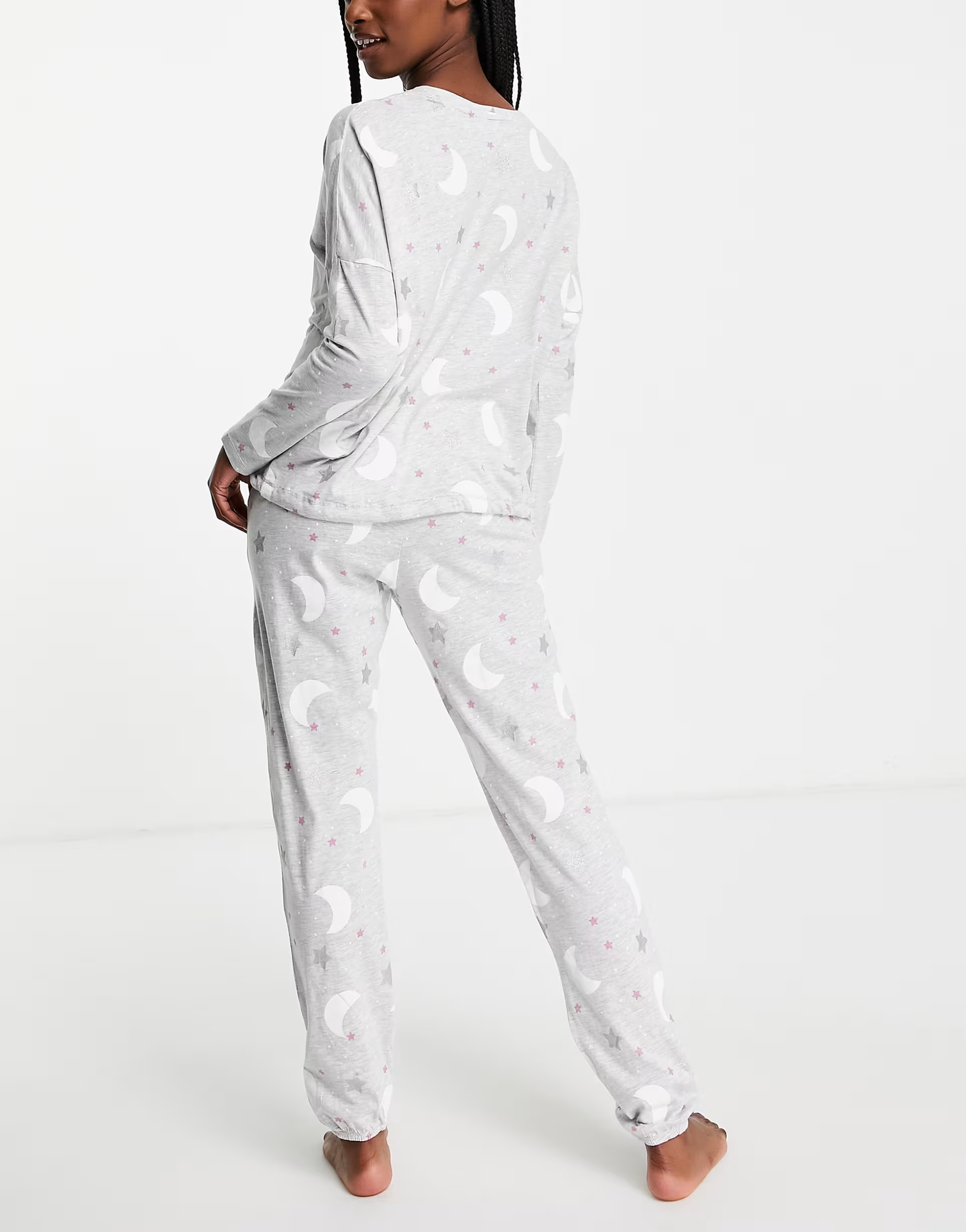 Women'secret Womens Celestial Print Long Pyjama Set in Grey Marl