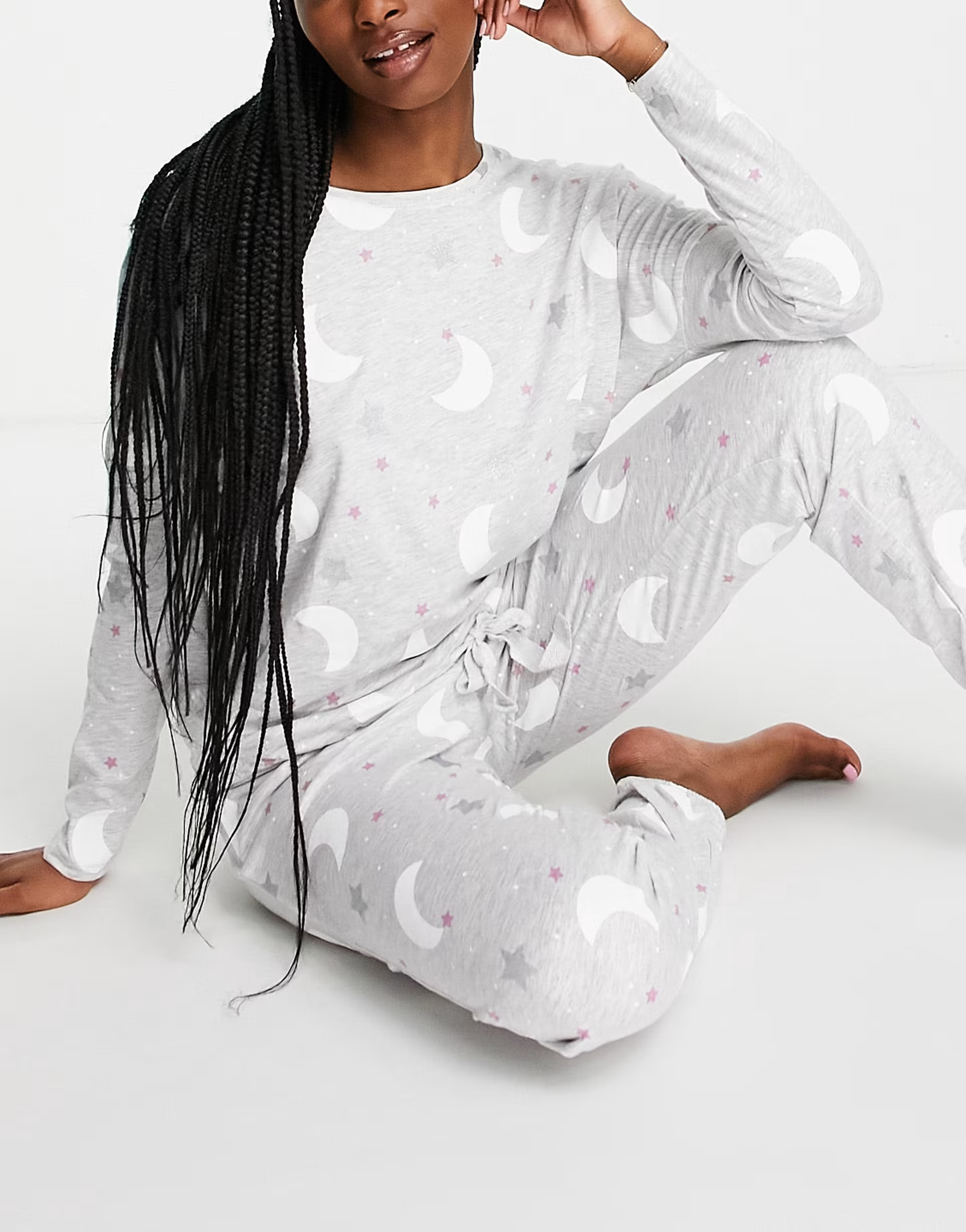 Women'secret Womens Celestial Print Long Pyjama Set in Grey Marl