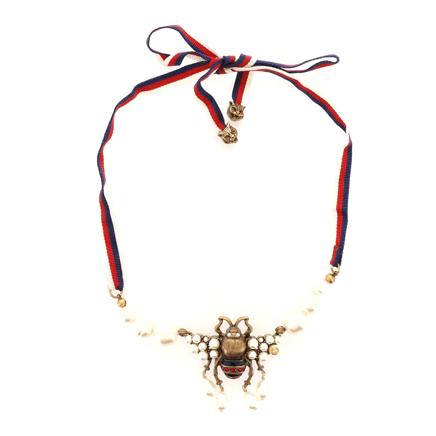 Gucci Womens Bee Necklace with Crystals and Pearls