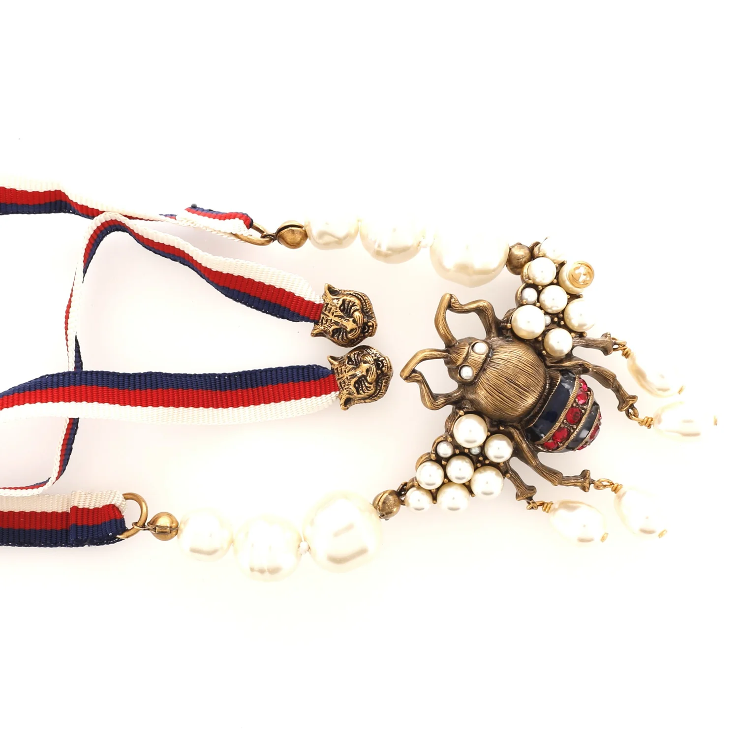 Gucci Womens Bee Necklace with Crystals and Pearls