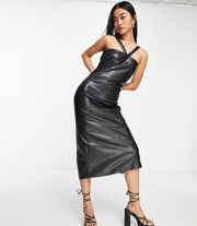 Bardot PU cut out bodycon midi dress in black