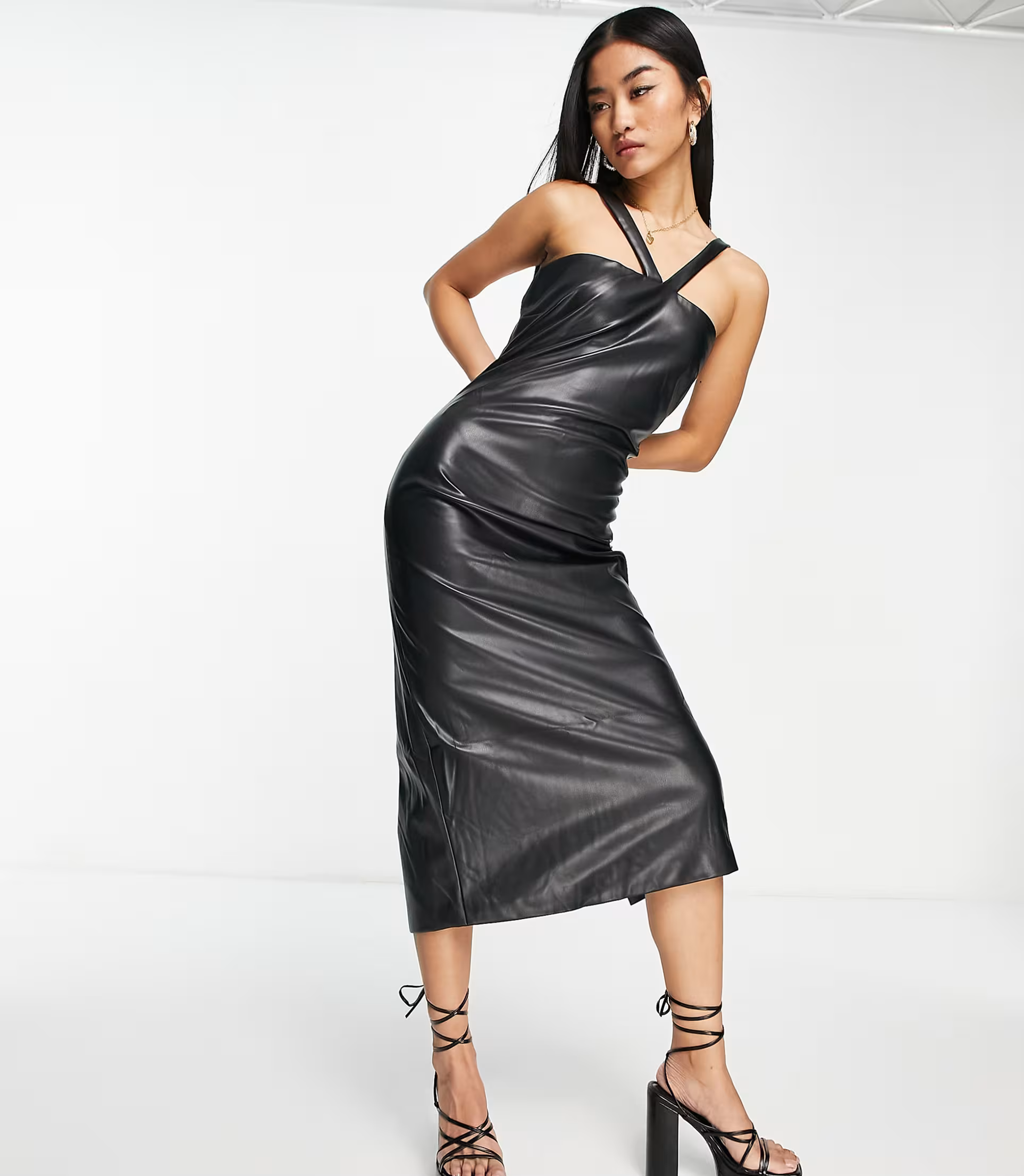 Bardot PU cut out bodycon midi dress in black