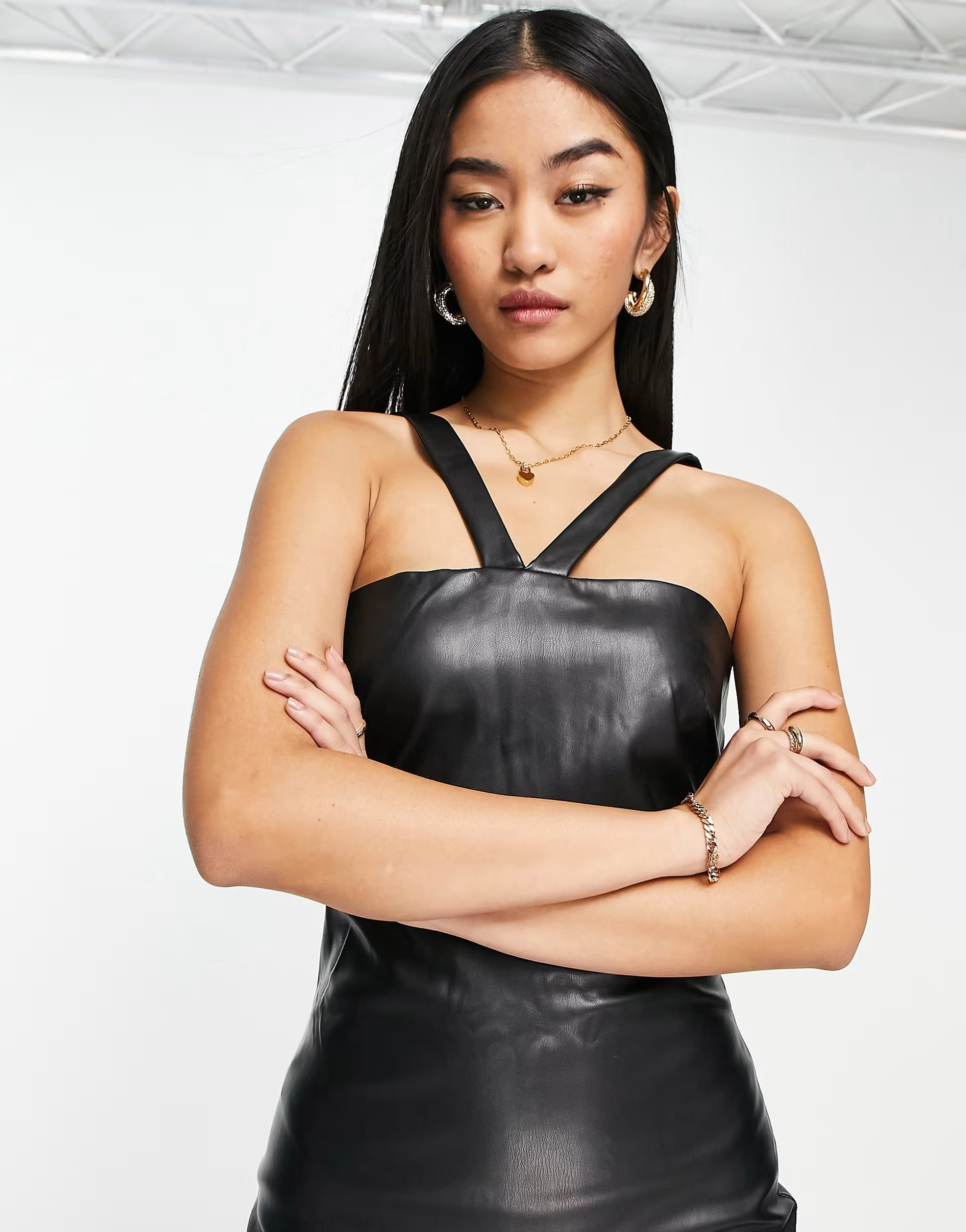 Bardot PU cut out bodycon midi dress in black
