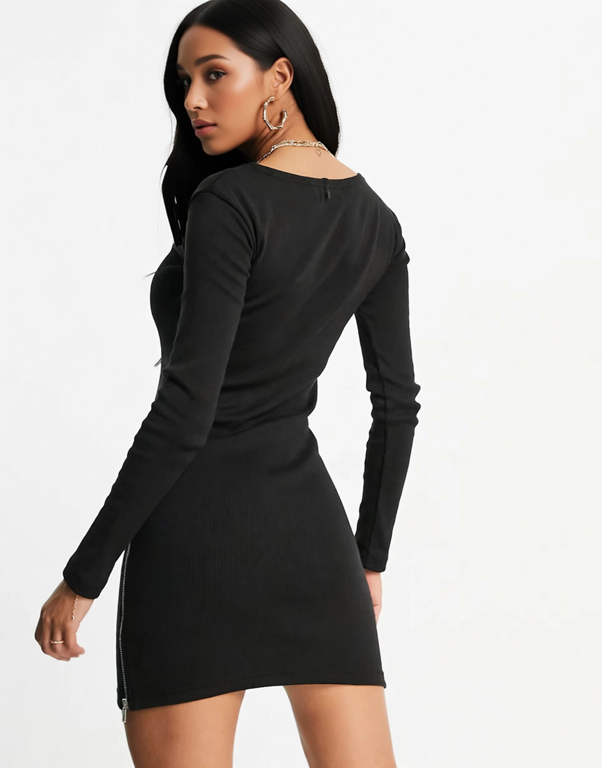 Womens Missyempire Zip Detail Long Sleeve Mini Dress In Black