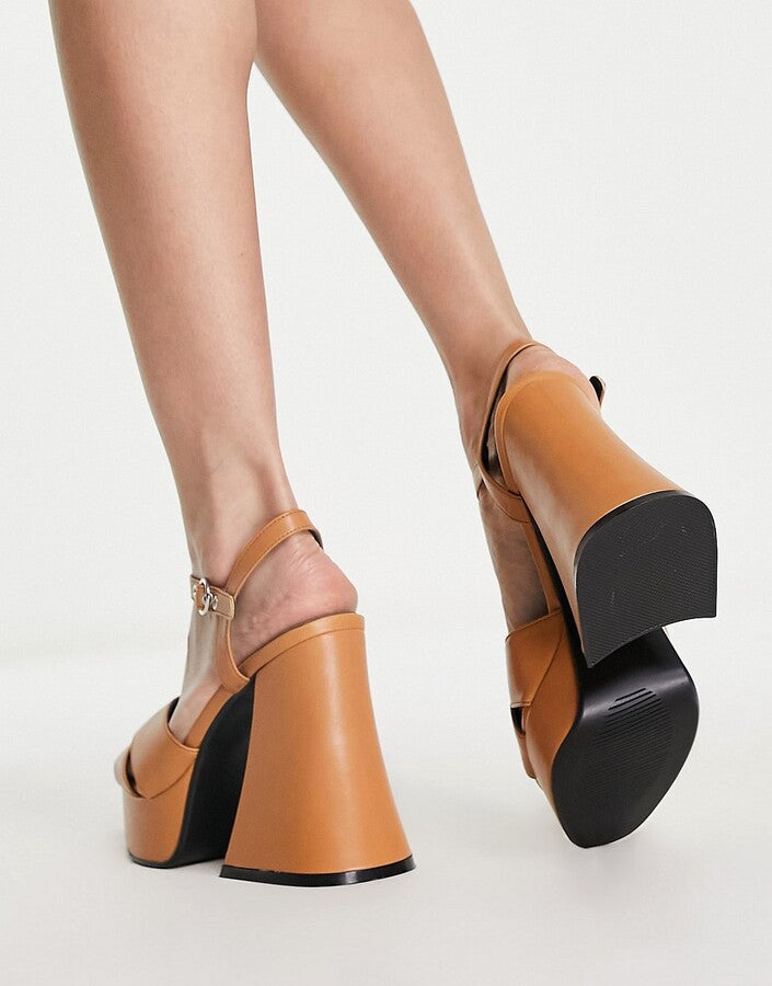 Lamoda flared heel platform sandal in caramel
