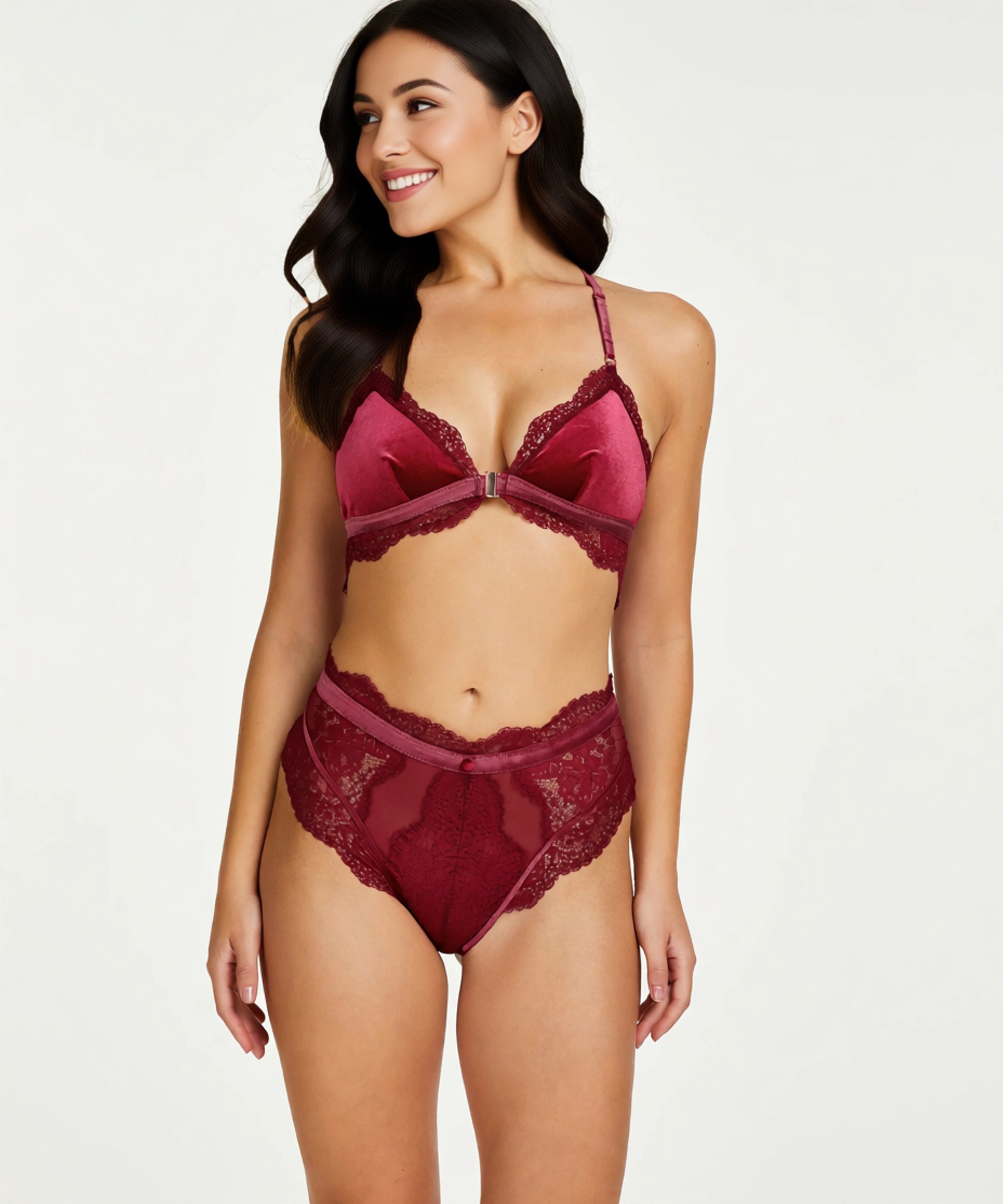 Hunkemoller Womens Rebecca High Leg Lace Trim Thong In Red