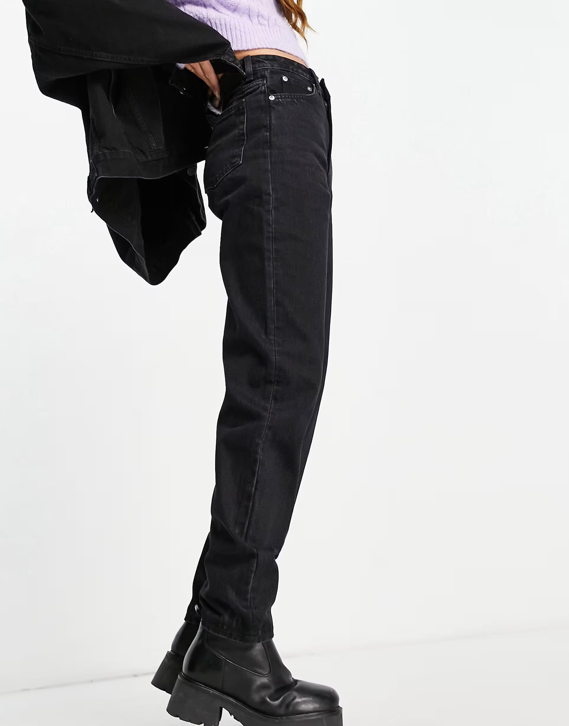 Weekday Lash cotton super high waist mom jeans in washed black