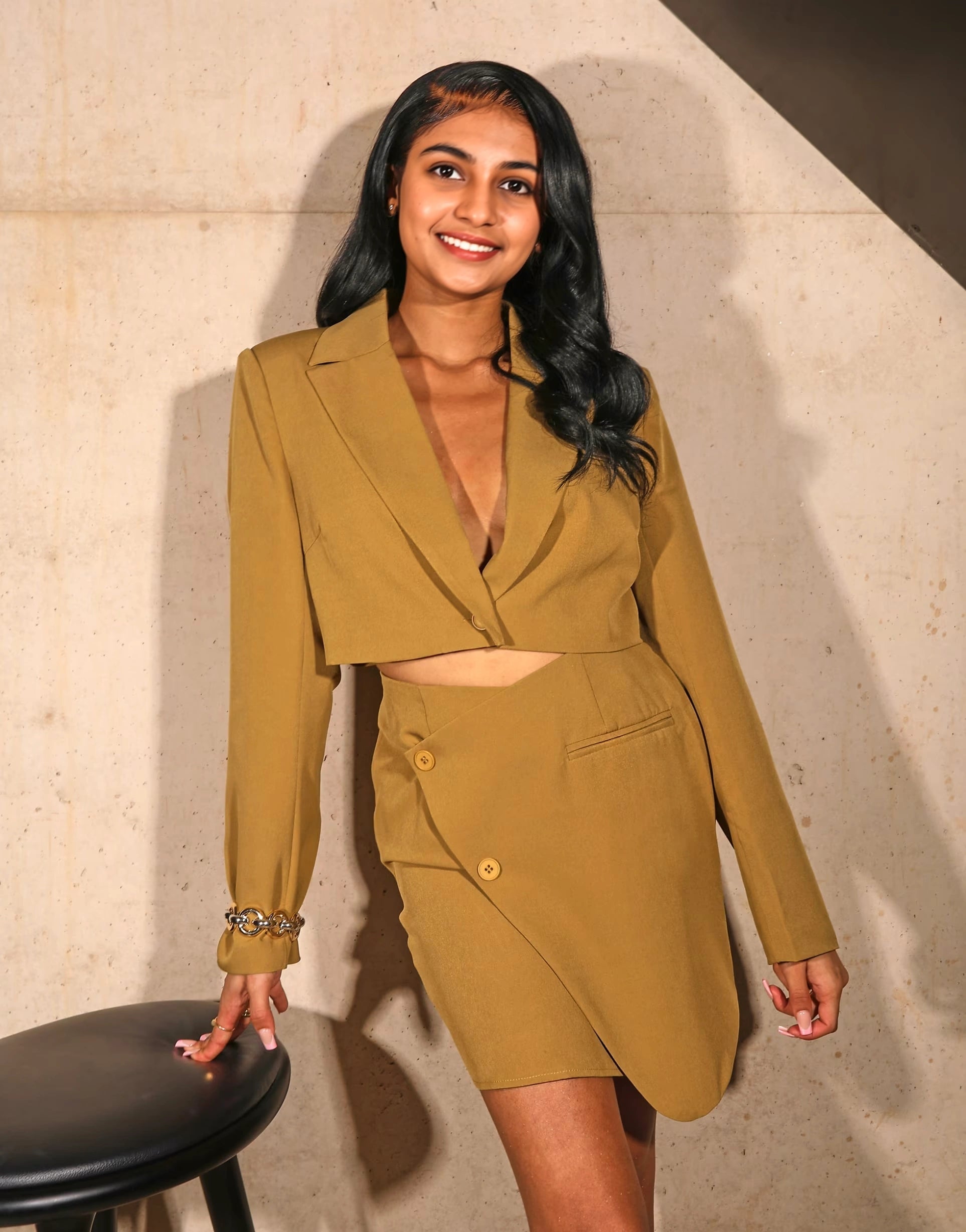 Public Desire Womens Asymmetric Mini Skirt Co Ord in Khaki