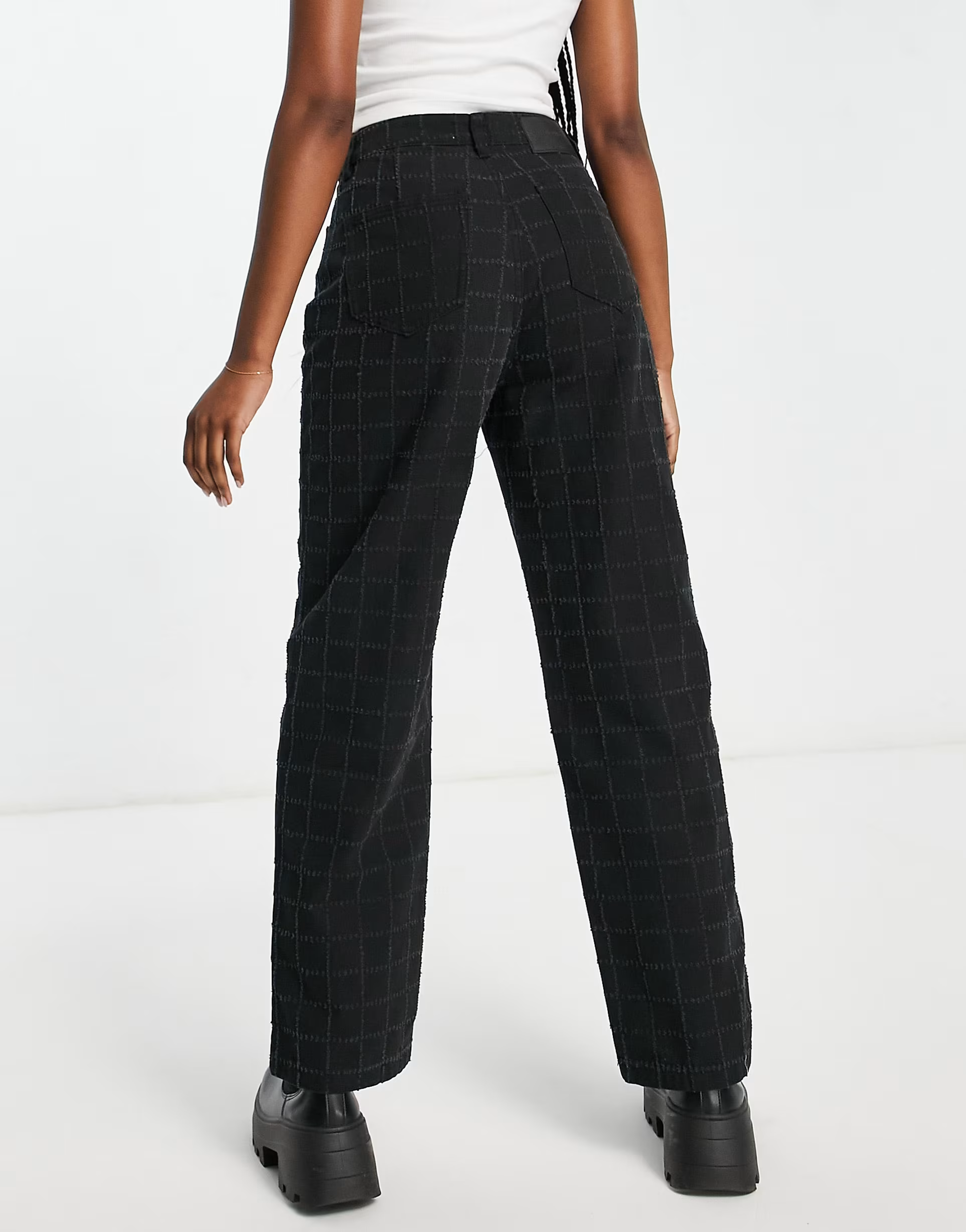 Urban Revivo Womens Mom Jeans in Black Check In Black