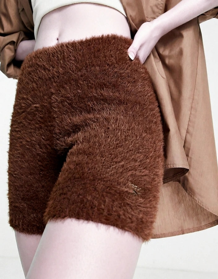 Reebok Womens Cosy Fluffy Legging Shorts In Brown