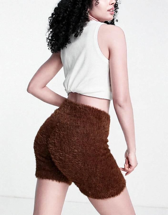 Reebok Womens Cosy Fluffy Legging Shorts In Brown