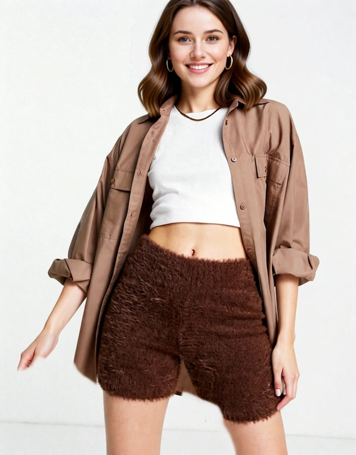 Reebok Womens Cosy Fluffy Legging Shorts In Brown