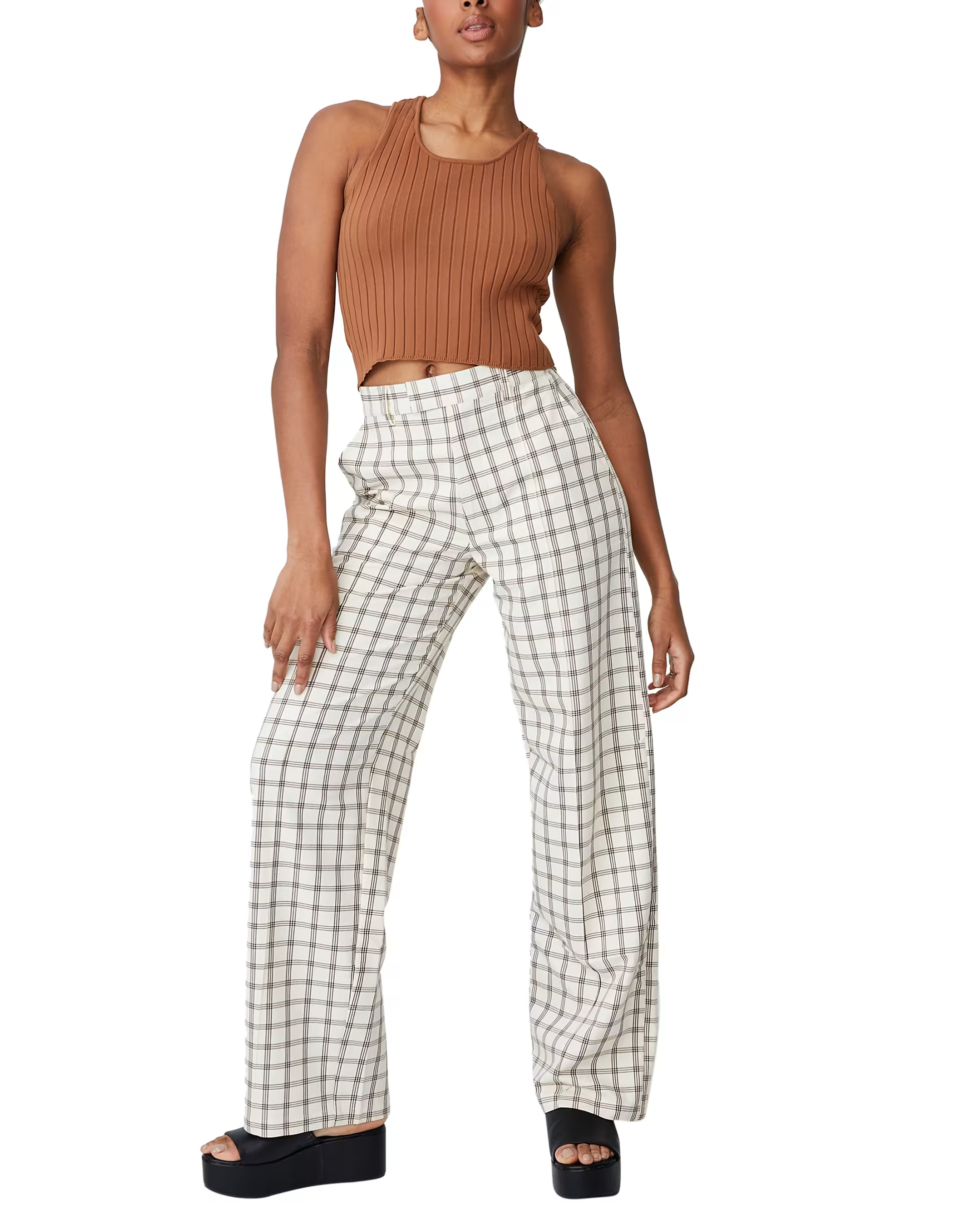 Cotton:On check print wide leg trouser