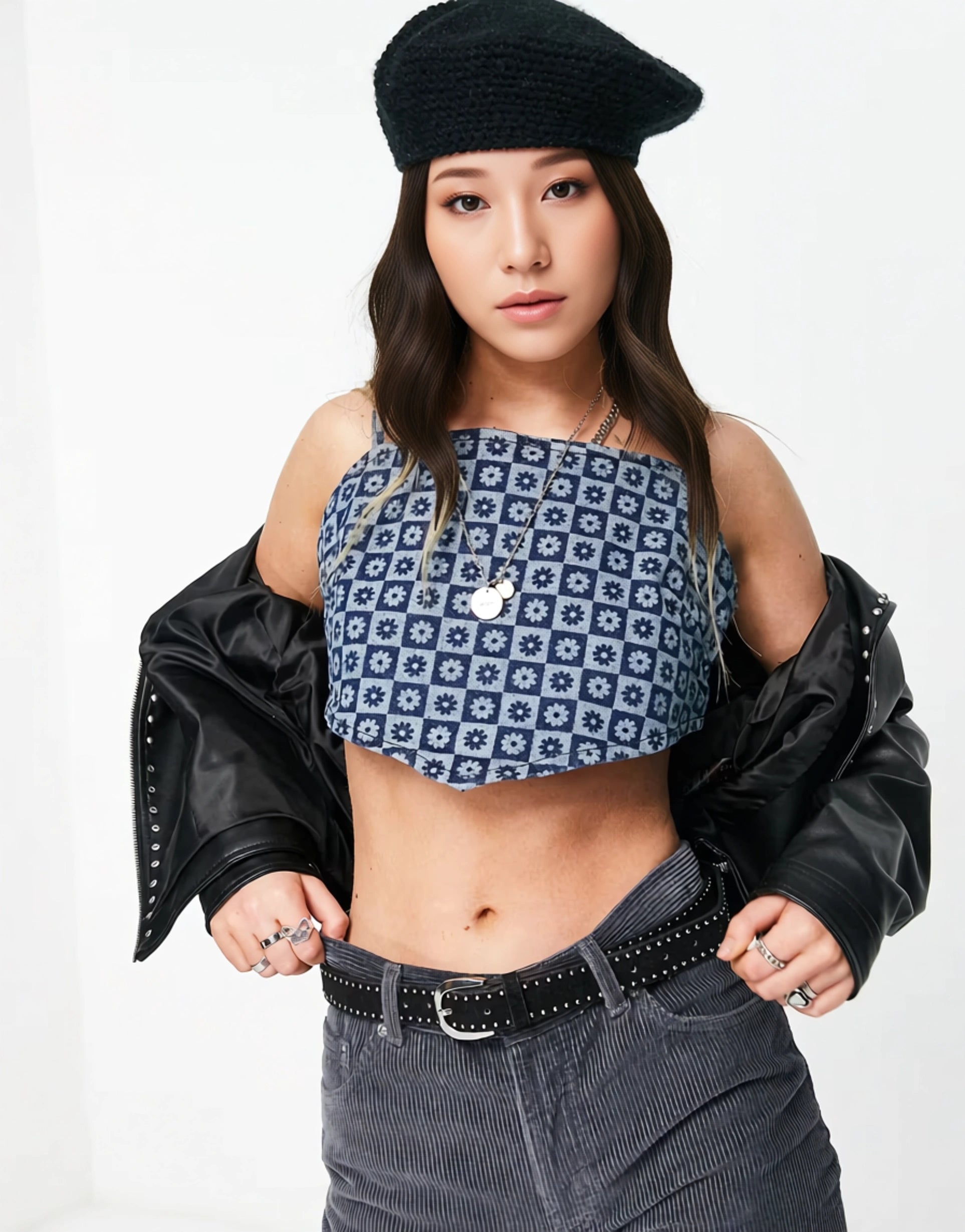 Womens Violet Romance 90S Cami Strap Floral Print Denim Top Co-Ord