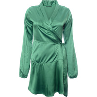 Tfnc Women's Emerald Green Satin Wrap Midi Dress