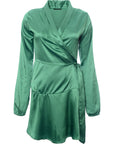 Tfnc Women's Emerald Green Satin Wrap Midi Dress